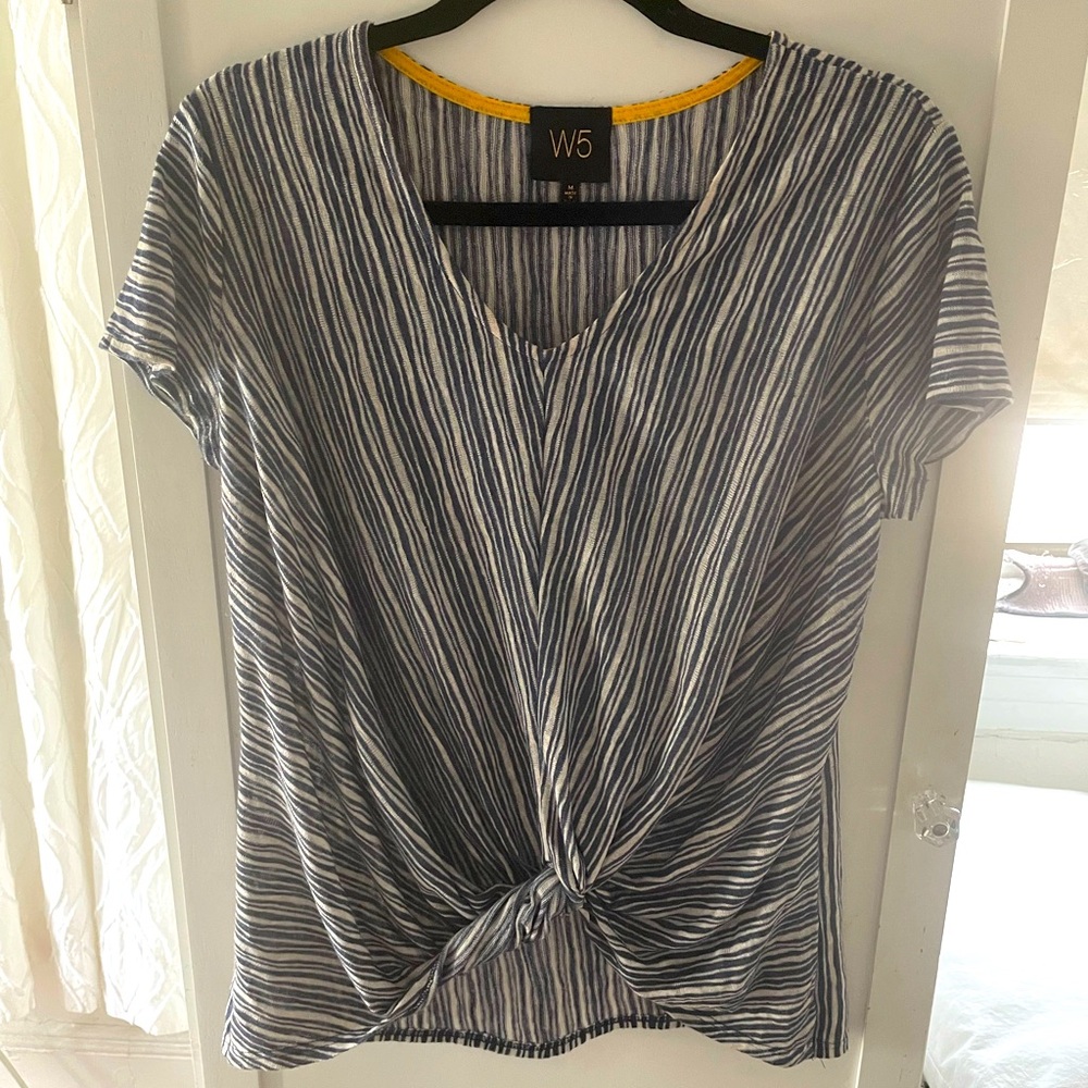 W5 Blue and White Striped Knot Top